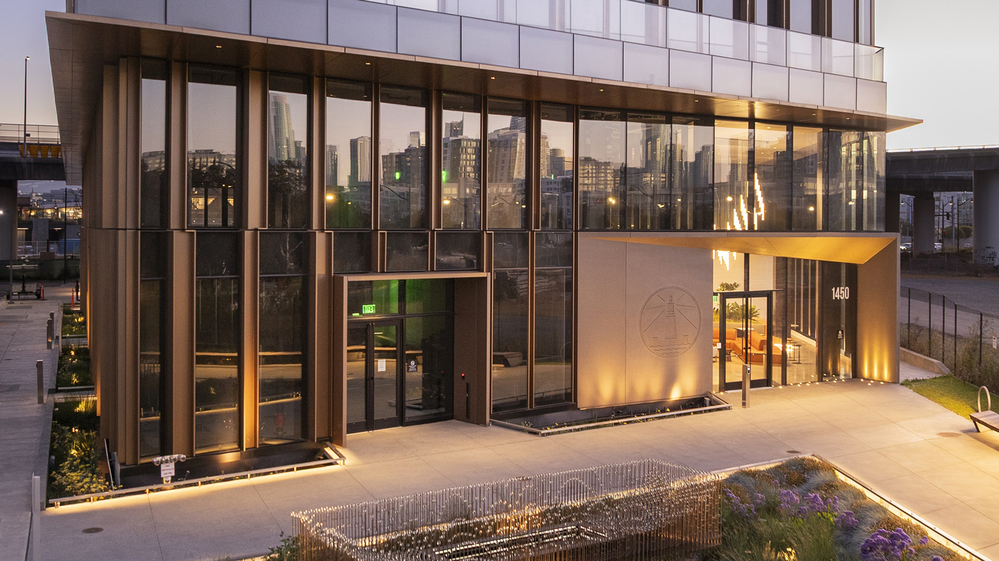 Entrance of the newly constructed building at 1450 Owens Street.