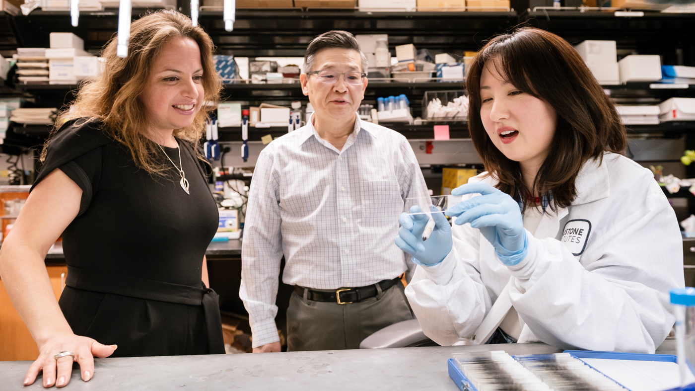 UCSF's Marina Sirota, with Yadong Huang and Yaqiao Li at Gladstone Institutes