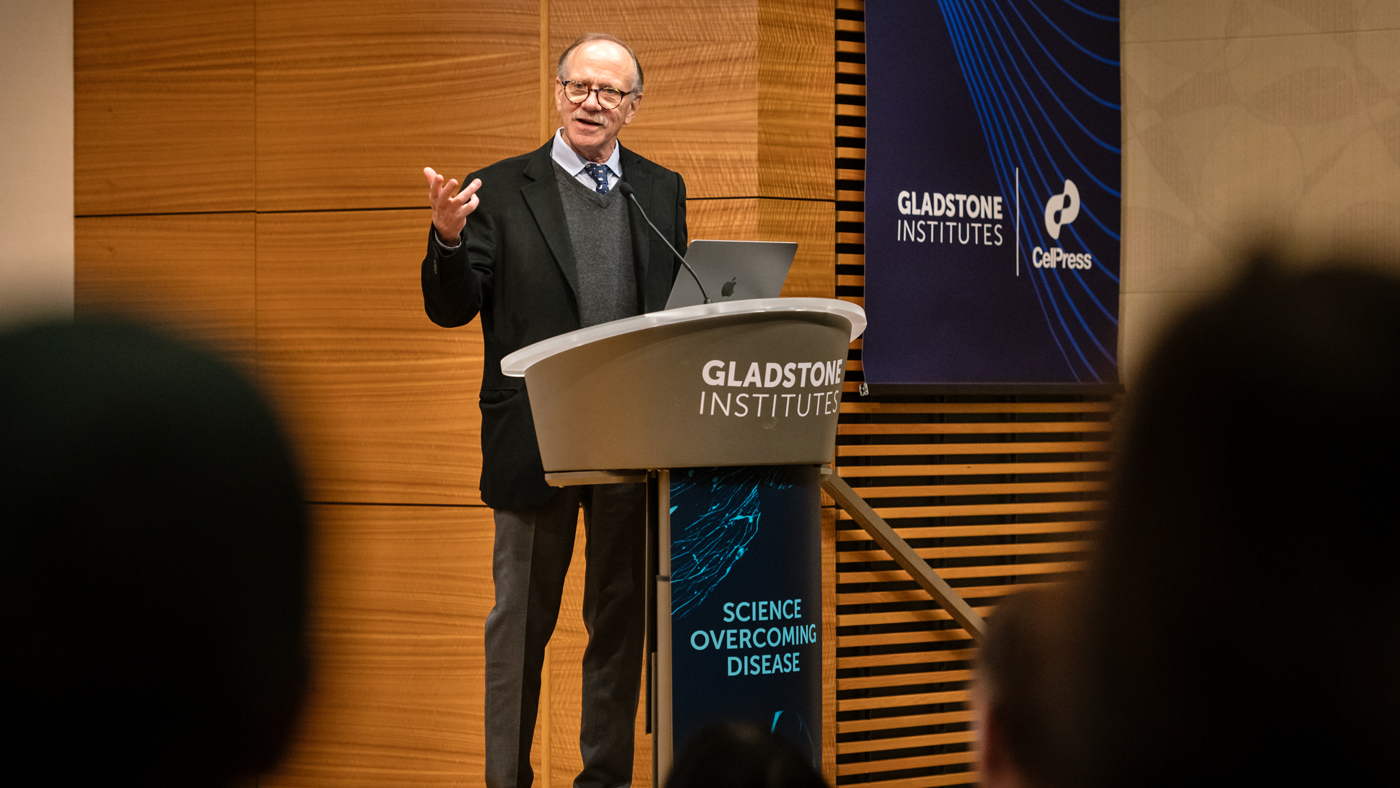 Rusty Gage presents at the 2024 Ogawa-Yamanaka Stem Cell Prize ceremony at Gladstone Institutes.