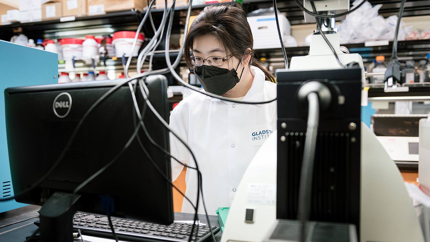 Irene Lew, working in the Paz Lab at Gladstone Institutes