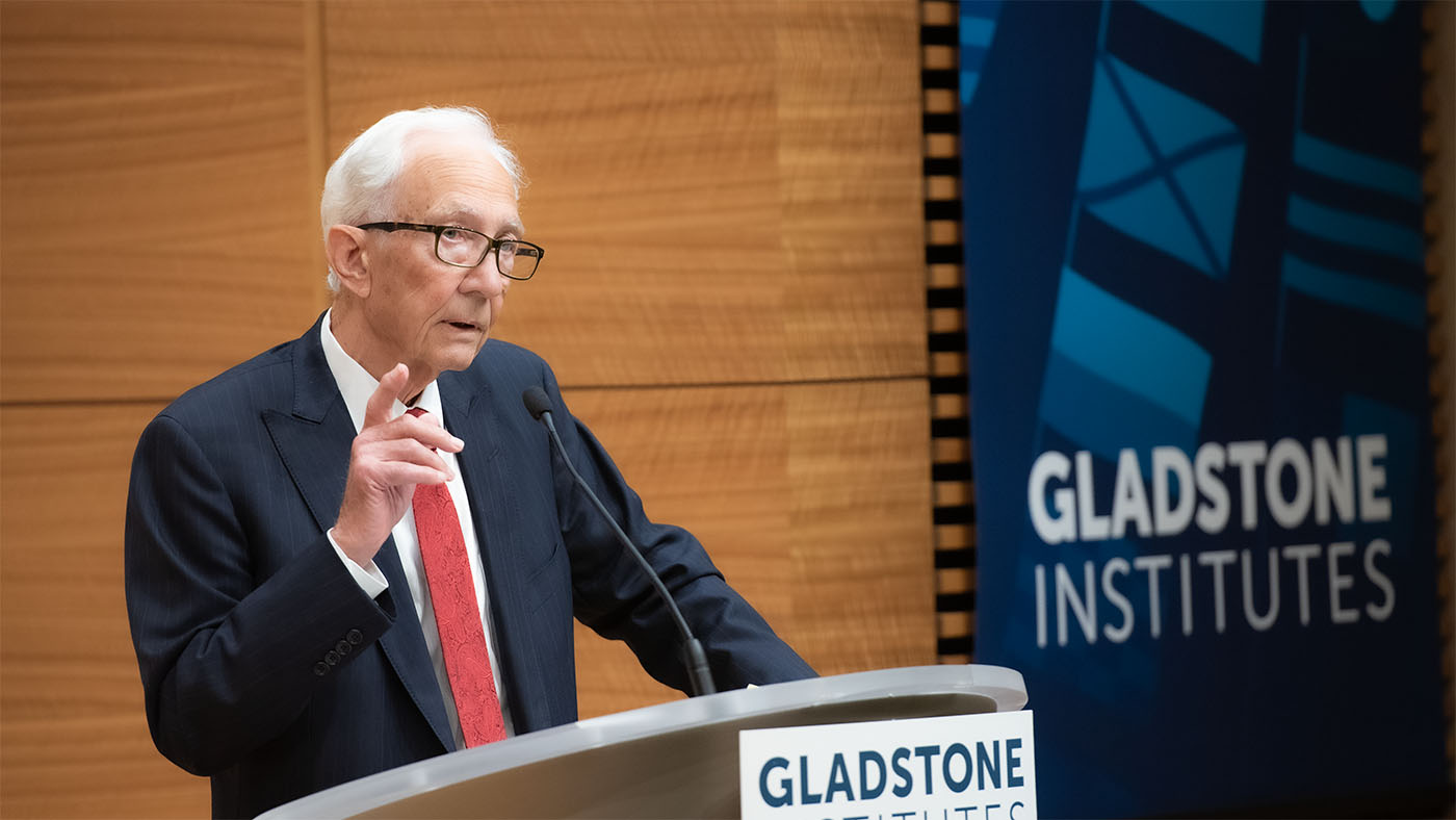 Richard D. Jones speaking at the Gladstone podium