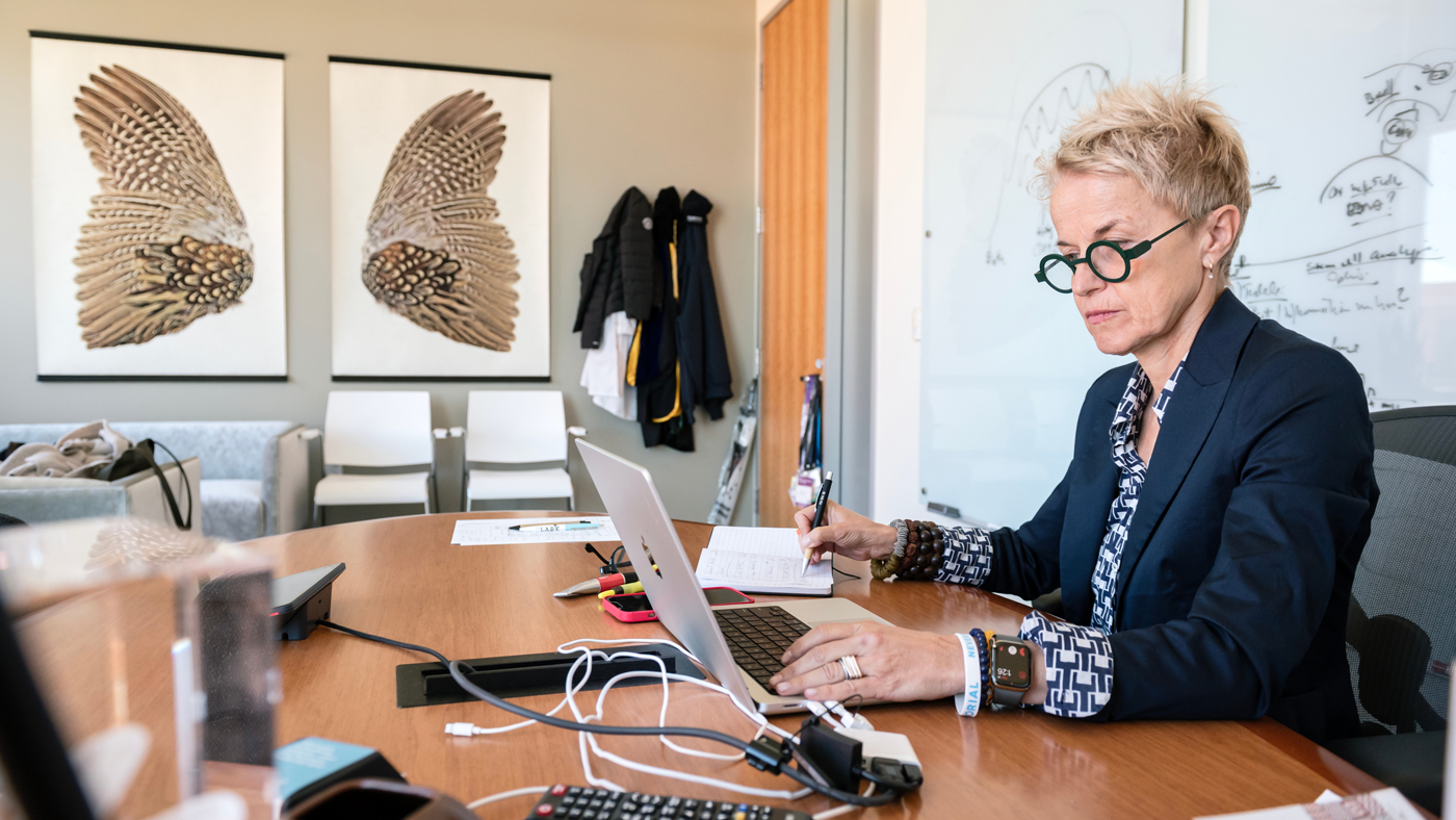 Melanie Ott in her office at Gladstone Institutes