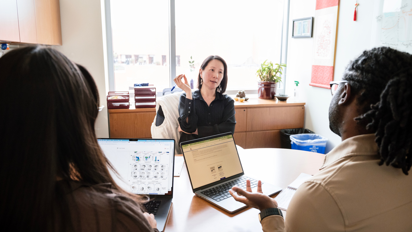 Nadia Roan in her office at Gladstone Institutes